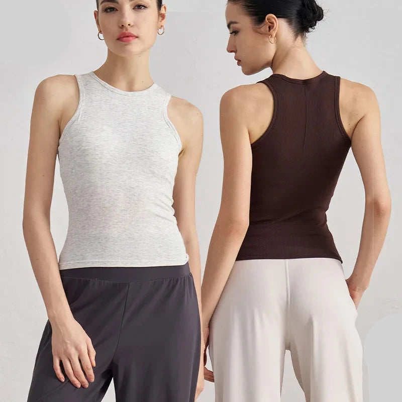 SHARK Ribbed Round Neck Sports Vest for Women