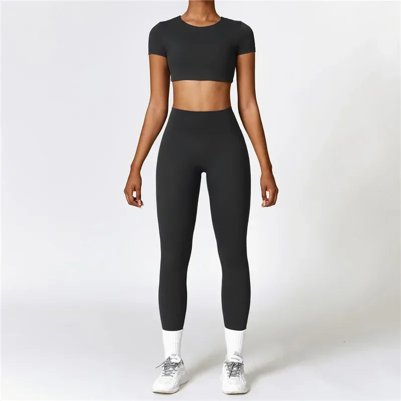 MyZyQg Women Pant Sets High Intensity Tight Yoga Short Sleeve T-shirt Outside Leisure Sports Pilate Running Fitness Legging Suit