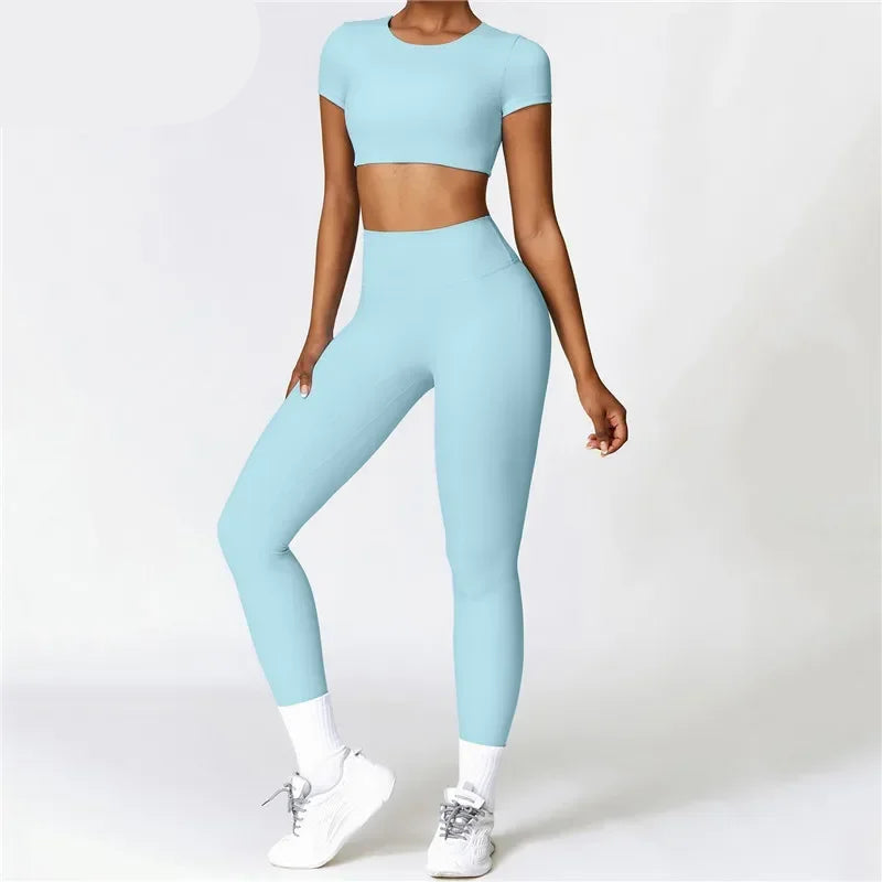 MyZyQg Women Pant Sets High Intensity Tight Yoga Short Sleeve T-shirt Outside Leisure Sports Pilate Running Fitness Legging Suit