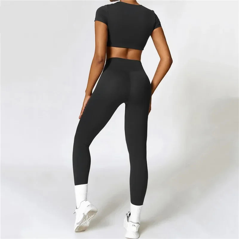 MyZyQg Women Pant Sets High Intensity Tight Yoga Short Sleeve T-shirt Outside Leisure Sports Pilate Running Fitness Legging Suit