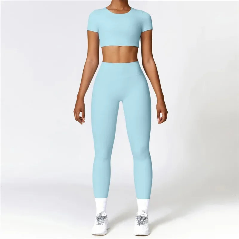 MyZyQg Women Pant Sets High Intensity Tight Yoga Short Sleeve T-shirt Outside Leisure Sports Pilate Running Fitness Legging Suit