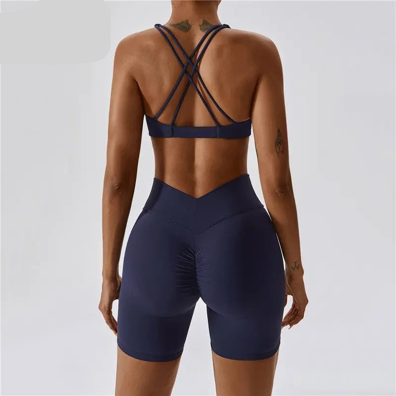 MyZyQg Women 2 Pcs Set Yoga Pilate Bra Beauty Back Leggings Running Sports Underwear Quick Dry Tight Fitness Short Suit