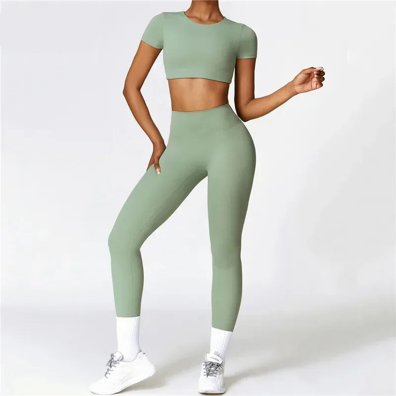MyZyQg Women Pant Sets High Intensity Tight Yoga Short Sleeve T-shirt Outside Leisure Sports Pilate Running Fitness Legging Suit