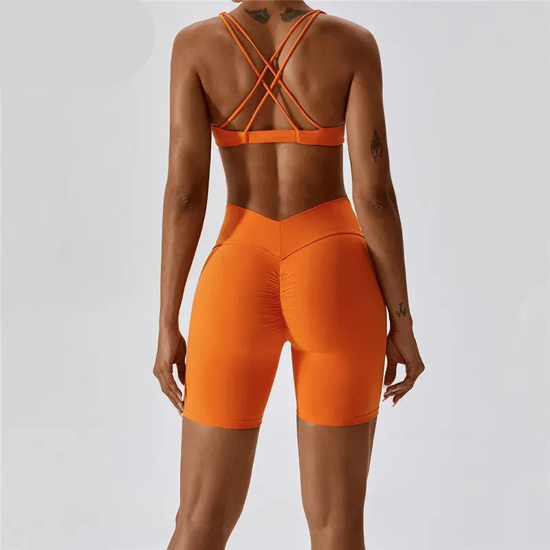 MyZyQg Women 2 Pcs Set Yoga Pilate Bra Beauty Back Leggings Running Sports Underwear Quick Dry Tight Fitness Short Suit