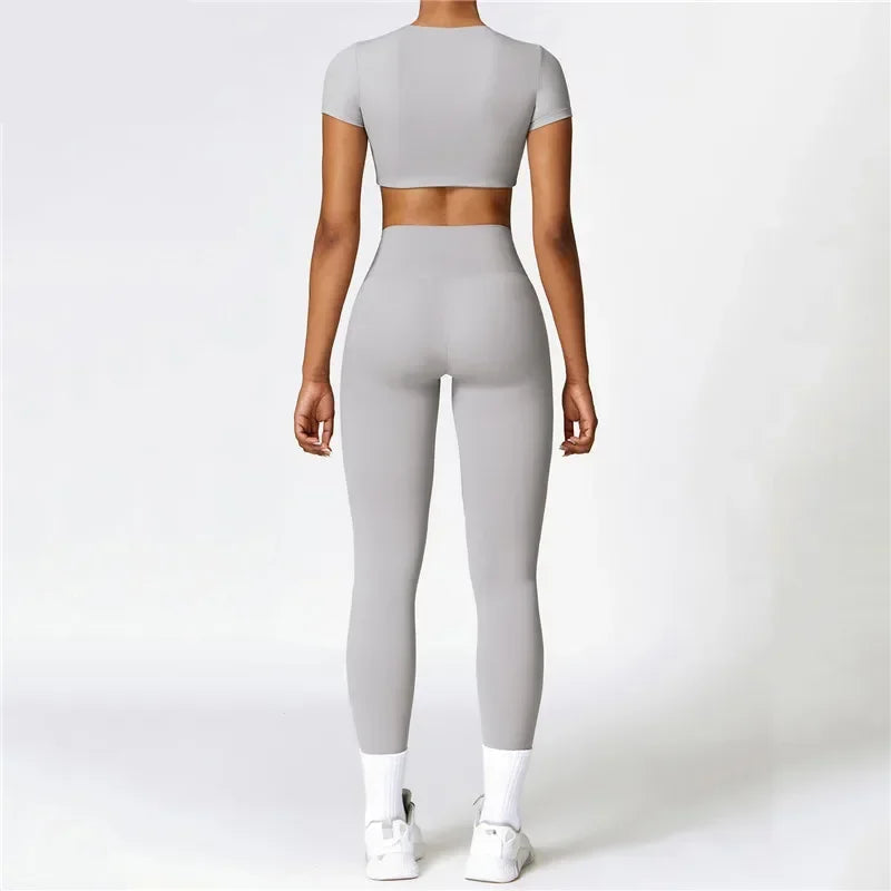 MyZyQg Women Pant Sets High Intensity Tight Yoga Short Sleeve T-shirt Outside Leisure Sports Pilate Running Fitness Legging Suit