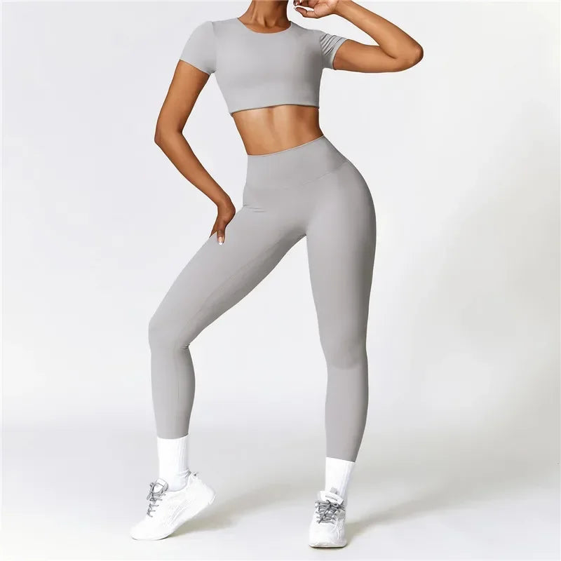 MyZyQg Women Pant Sets High Intensity Tight Yoga Short Sleeve T-shirt Outside Leisure Sports Pilate Running Fitness Legging Suit