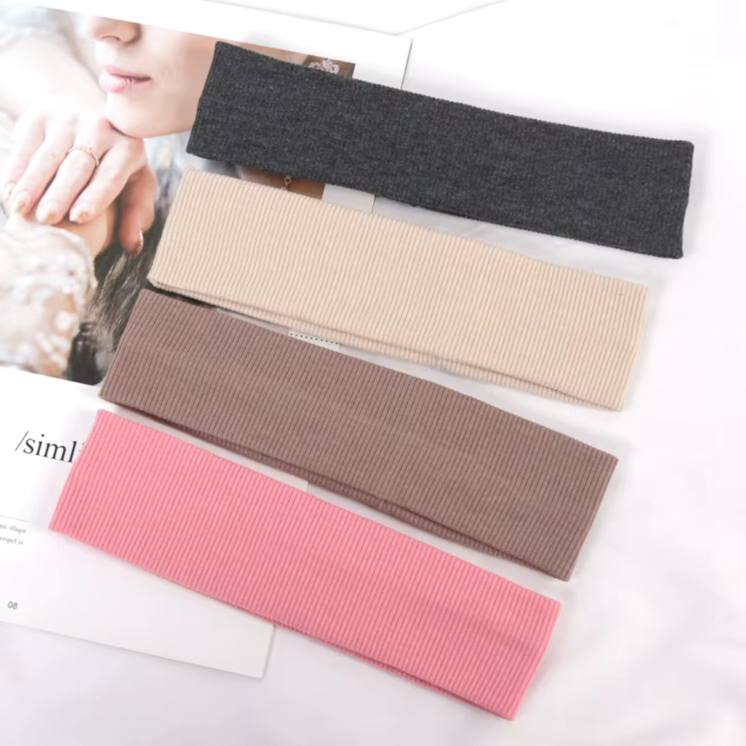 Set of 4 sports headbands – elastic hair bands for fitness, yoga and running, plain, various color combinations