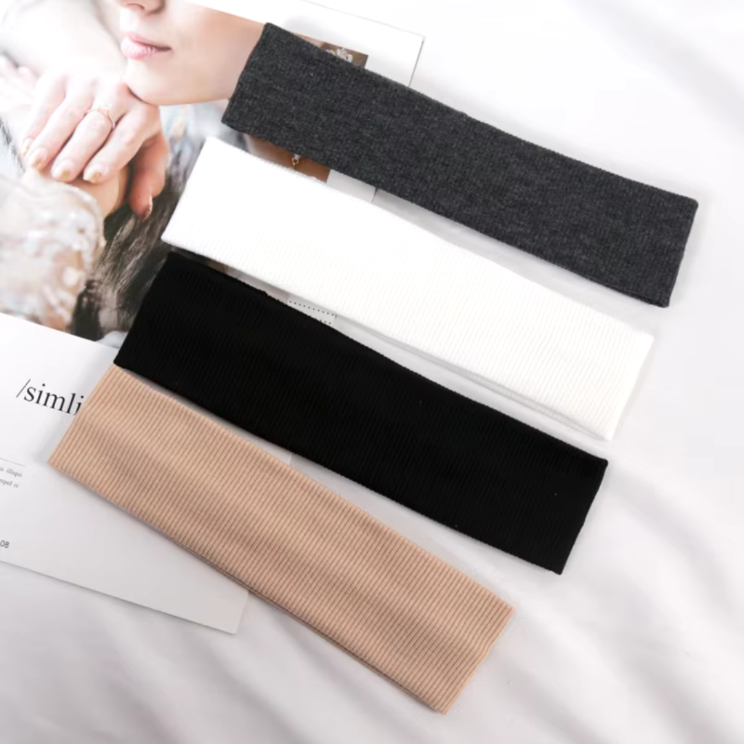 Set of 4 sports headbands – elastic hair bands for fitness, yoga and running, plain, various color combinations