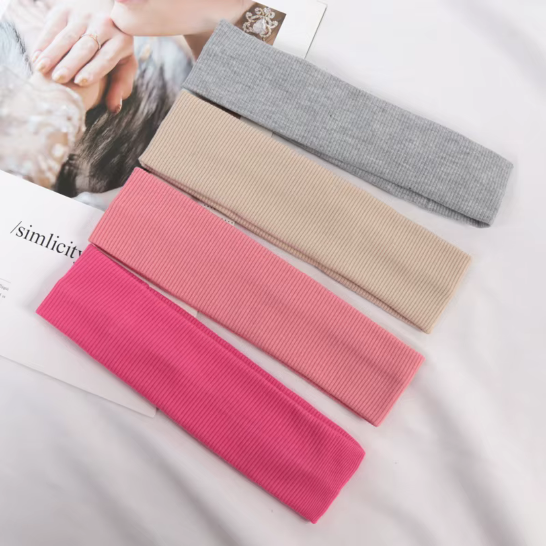 Set of 4 sports headbands – elastic hair bands for fitness, yoga and running, plain, various color combinations