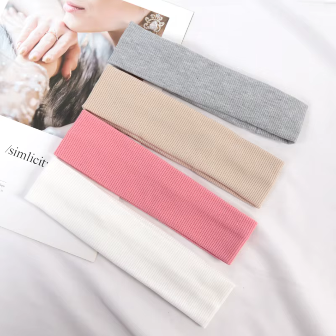 Set of 4 sports headbands – elastic hair bands for fitness, yoga and running, plain, various color combinations