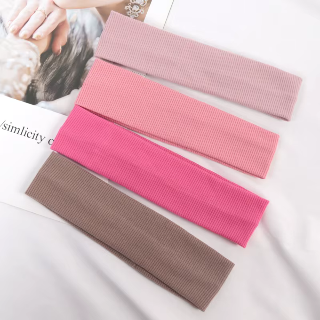 Set of 4 sports headbands – elastic hair bands for fitness, yoga and running, plain, various color combinations