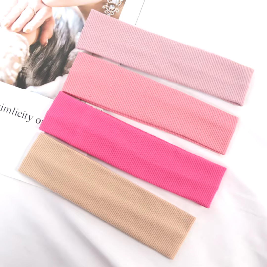 Set of 4 sports headbands – elastic hair bands for fitness, yoga and running, plain, various color combinations