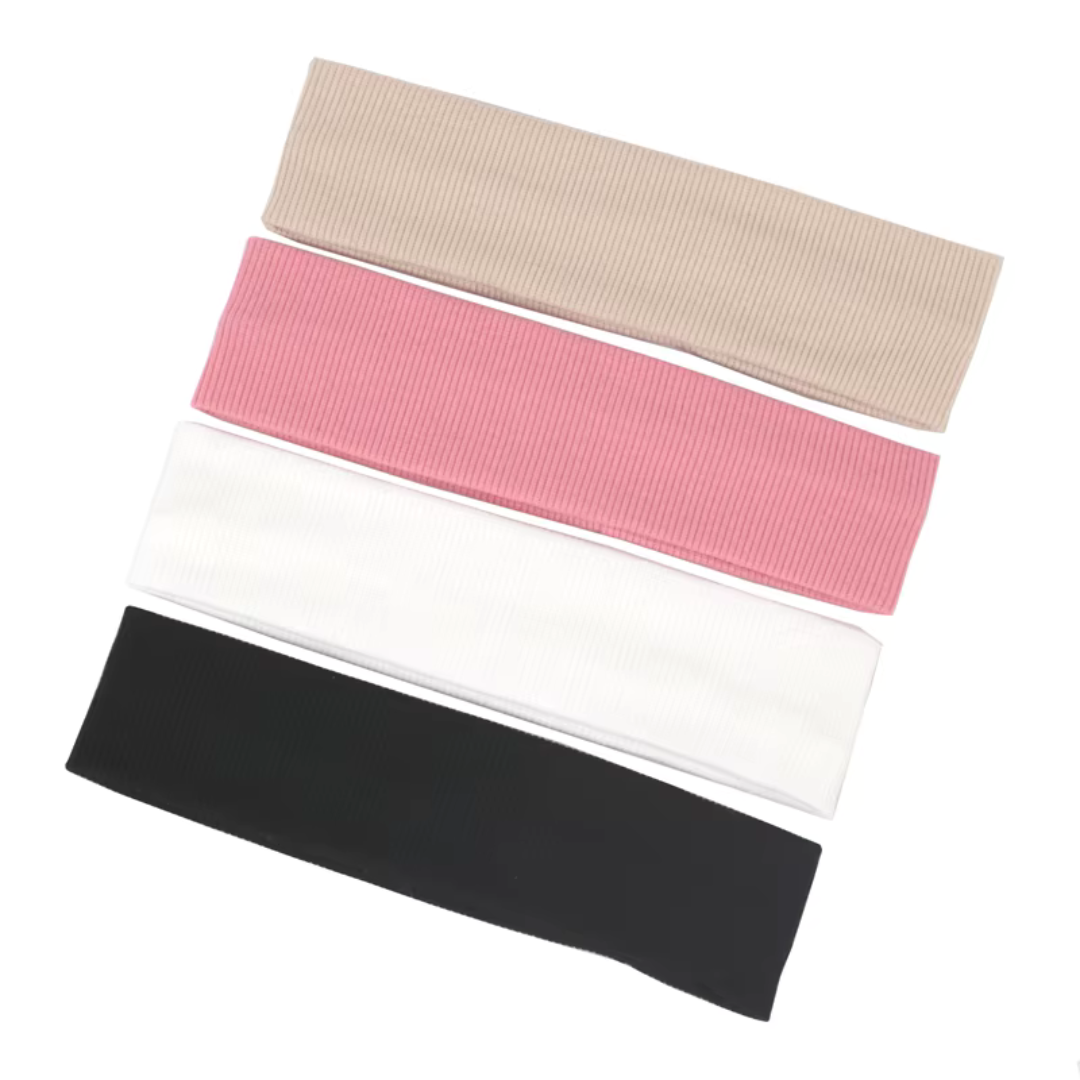 Set of 4 sports headbands – elastic hair bands for fitness, yoga and running, plain, various color combinations