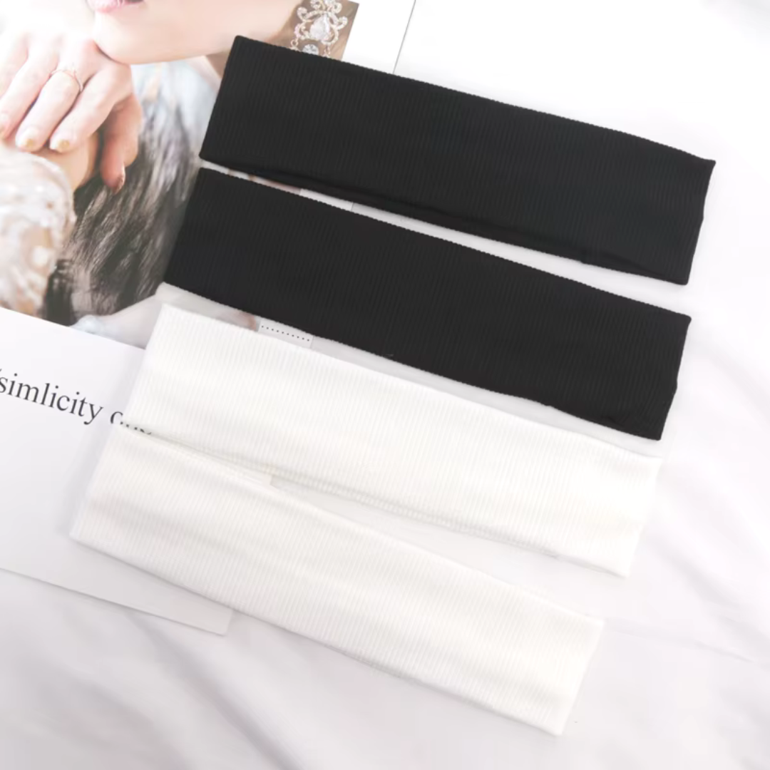 Set of 4 sports headbands – elastic hair bands for fitness, yoga and running, plain, various color combinations